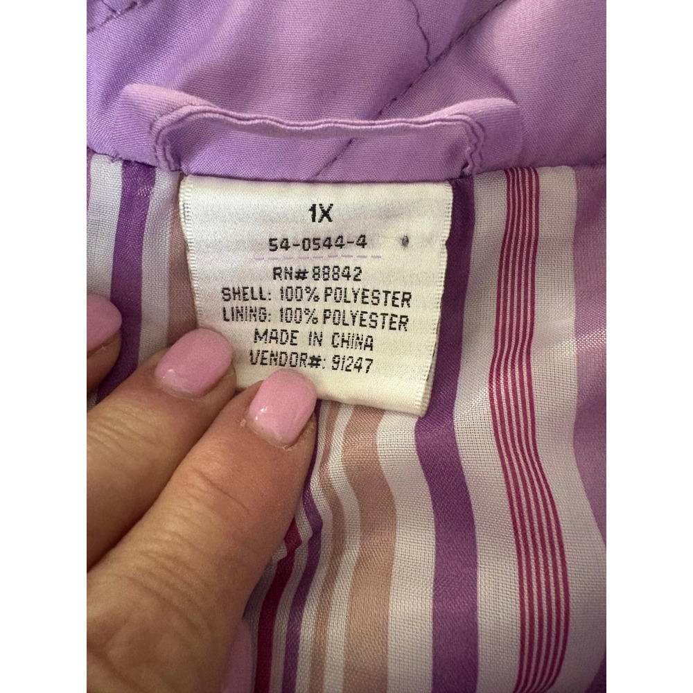 Womens 1X Lavender Purple Quilted Coat Jacket Collared‎ Button Front - Picture 3 of 5